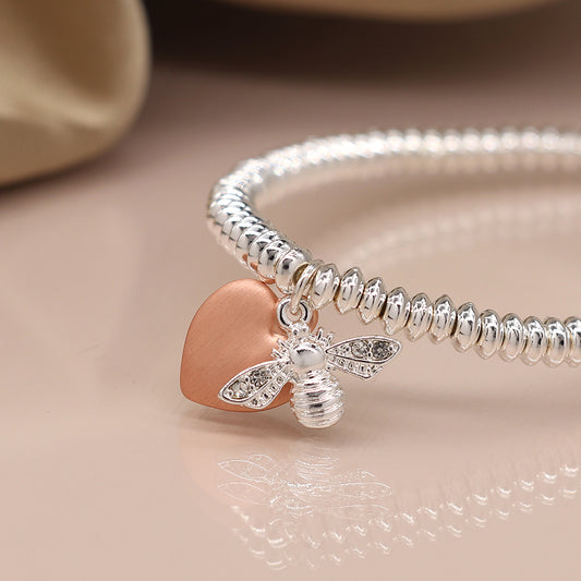 Oval Bead Bracelet With Bumblebee & Rose Gold Heart