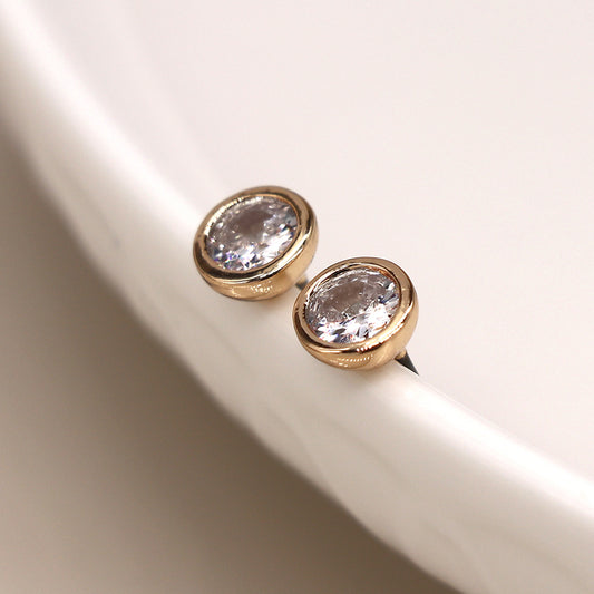 Golden simple round cz crystal earrings