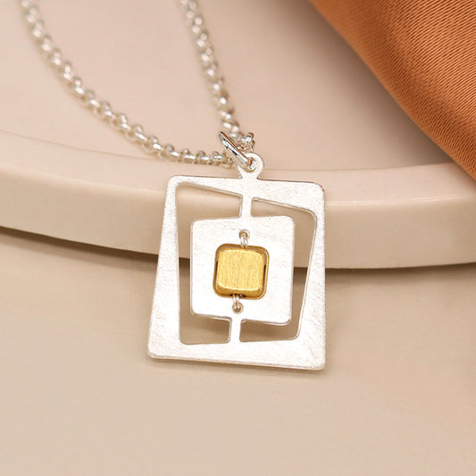 Brushed Gold and Silver Plated Irregular Nested Square Necklace