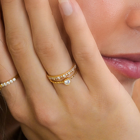 Gold Plated Crystal Set Band Ring S/M
