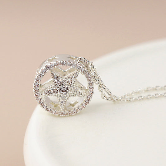 Silver Plated Star in Circle Heart in Circle Necklace