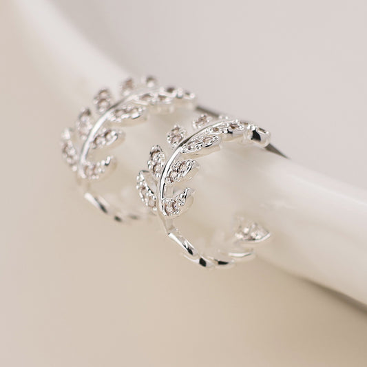 Silver Plated Crystal Leaf Sleeper Earrings