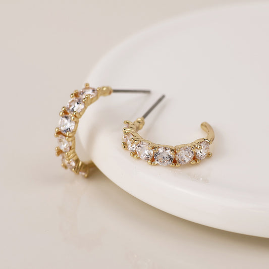 Gold Crystal Huggie Hoop Earrings