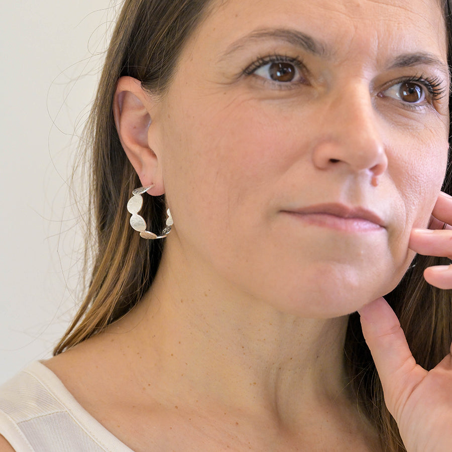 Brushed Textured Silver Plated Discs C Post Earrings