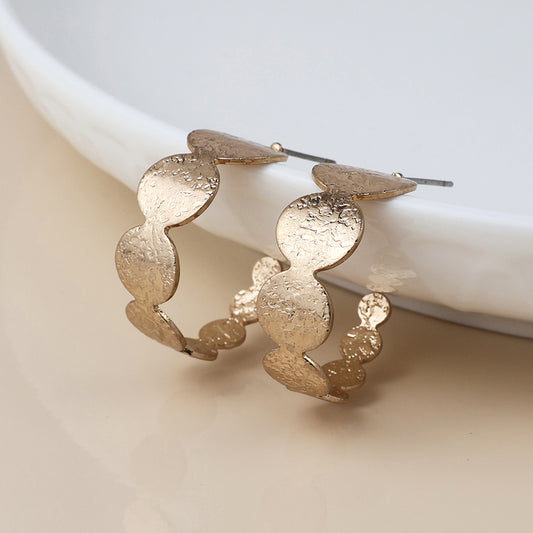 Brushed Textured Faux Gold Plated Discs C Post Earrings
