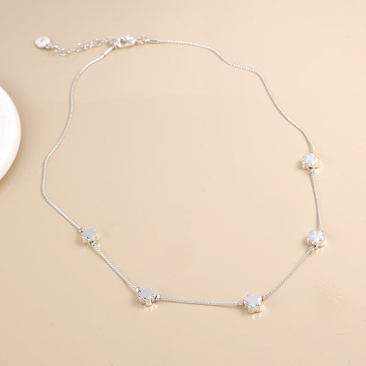 Silver Plated Flowers Dainty Station Necklace