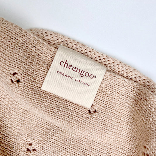 Organic Knit Baby Blanket | Beige | Cloverleaf Eyelet