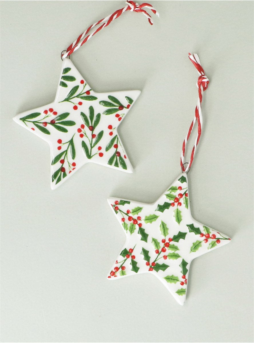 Ceramic Star With Holly & Berries Decoration