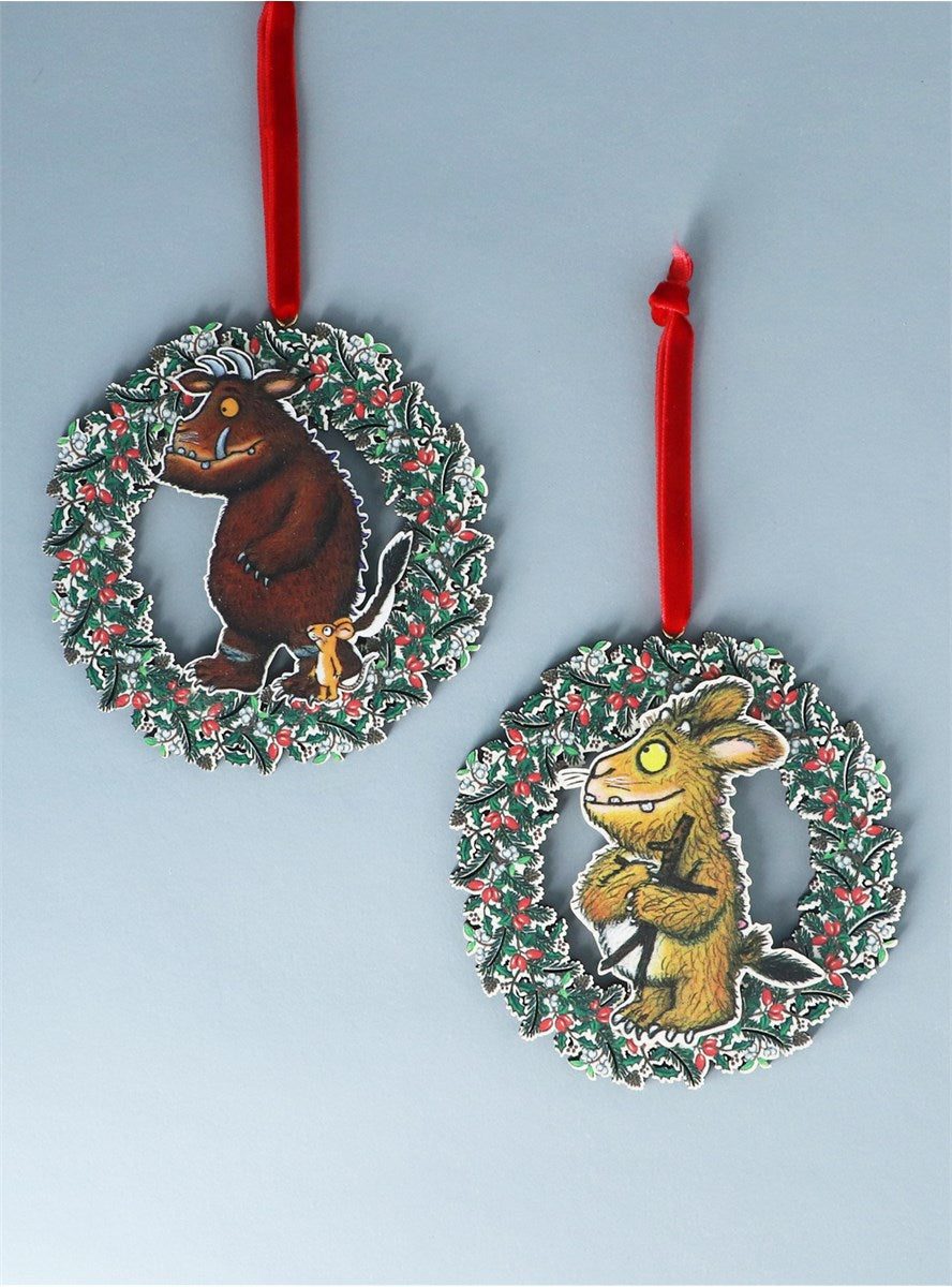 Gruffalo & Mouse | Gruffalo's Child In Holly Wreath Wood Decoration