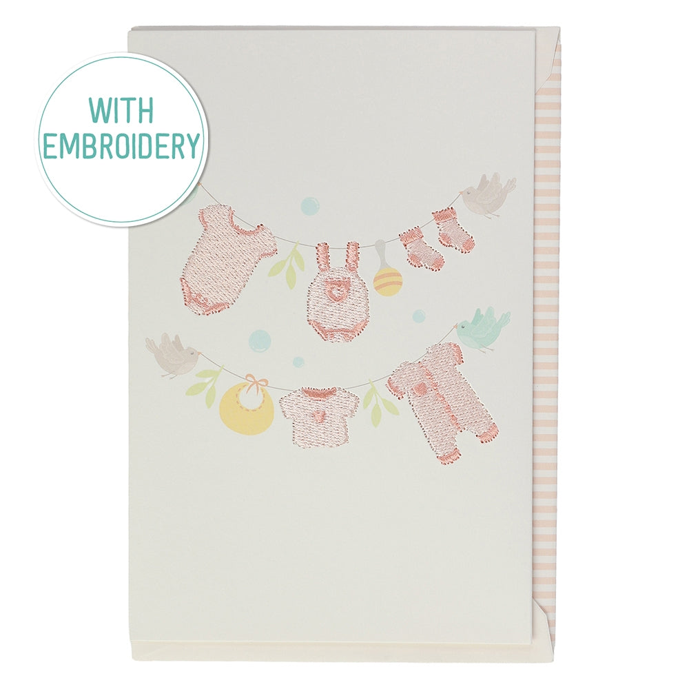 Baby Card | Laundry Line with Embroidery