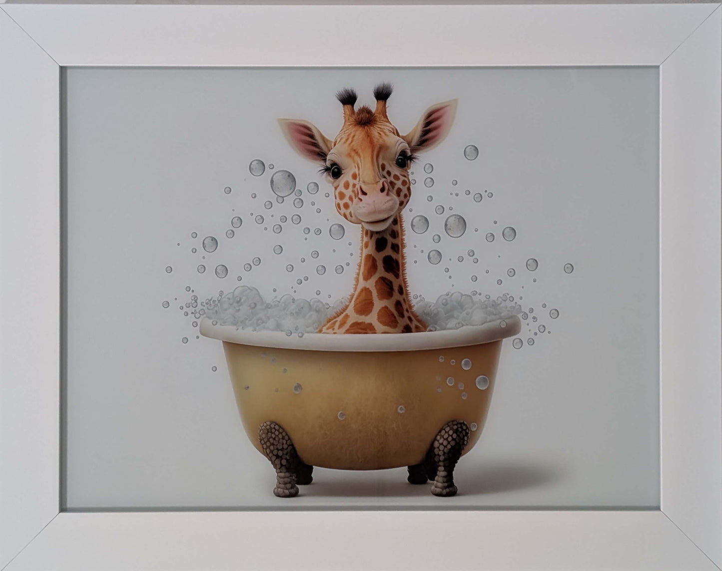 Giraffe In Bath | Framed Print