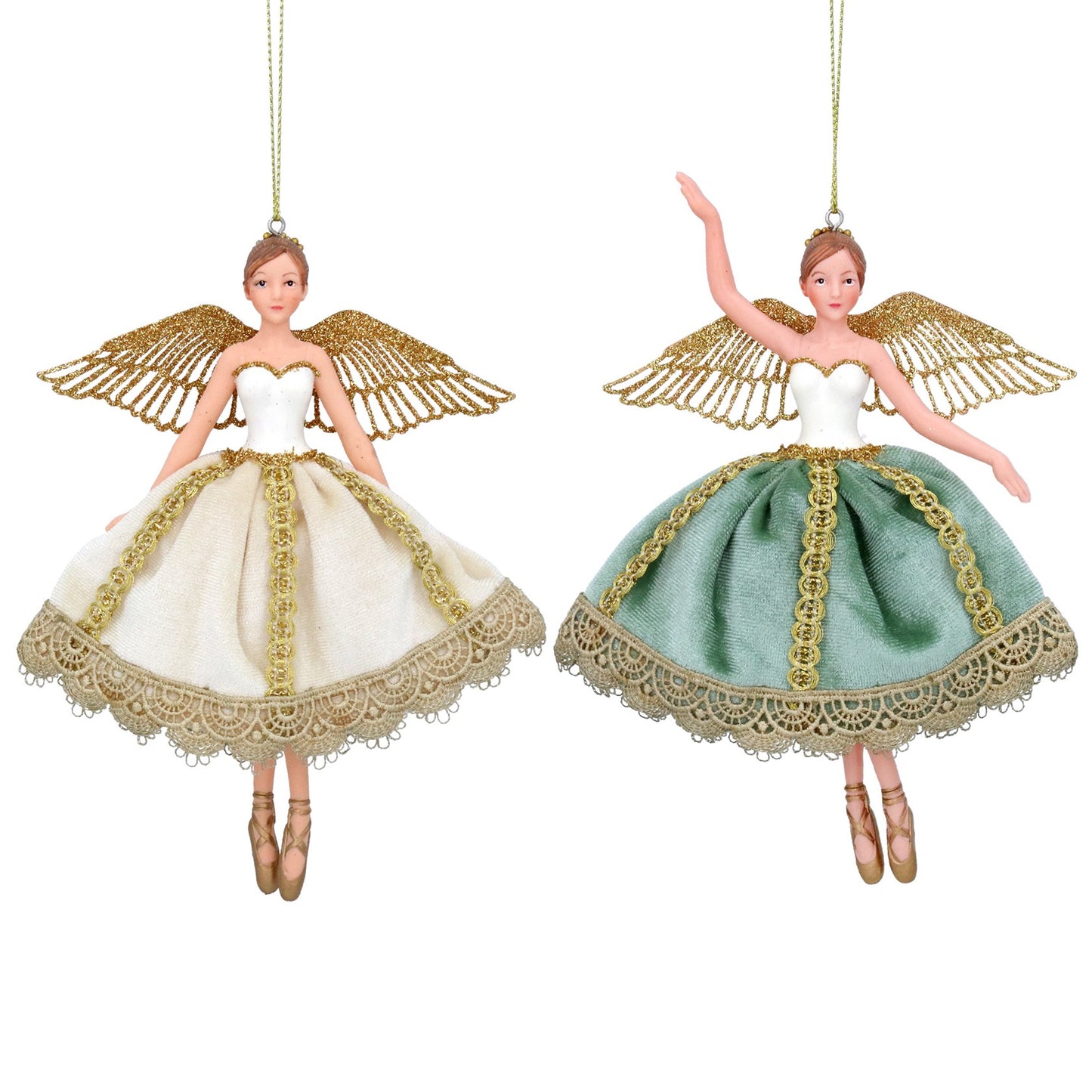 Cream/Gold/Green Resin/Fabric Fairy Dec