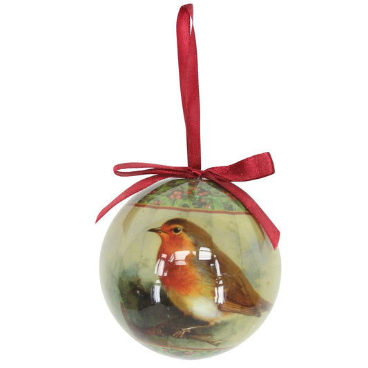 Robin with Ribbon Bauble