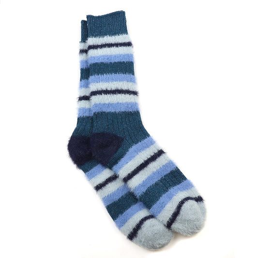 Blue Mix Striped Fluffy Textured Cosy Socks UK 4-7