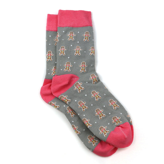 Grey/Pink Gingerbread Organic Cotton Socks UK 4-7