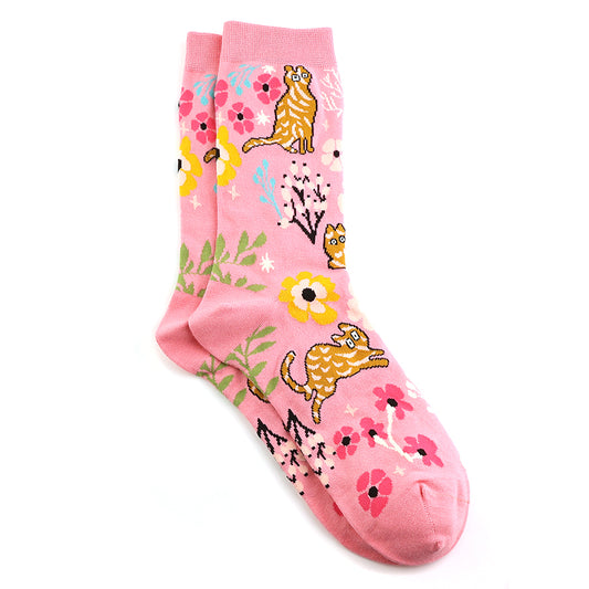 Pink Quirky Cats Ankle Socks