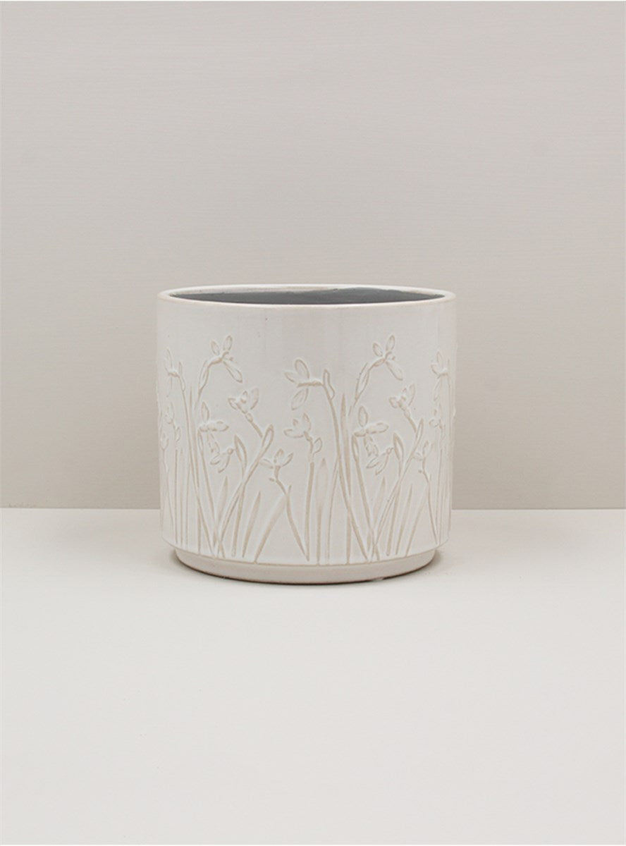 Stoneware Pot Cover | White Iris | Medium