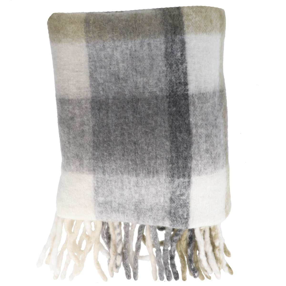 Cosy Throw | Grey & Taupe Checked Fringe