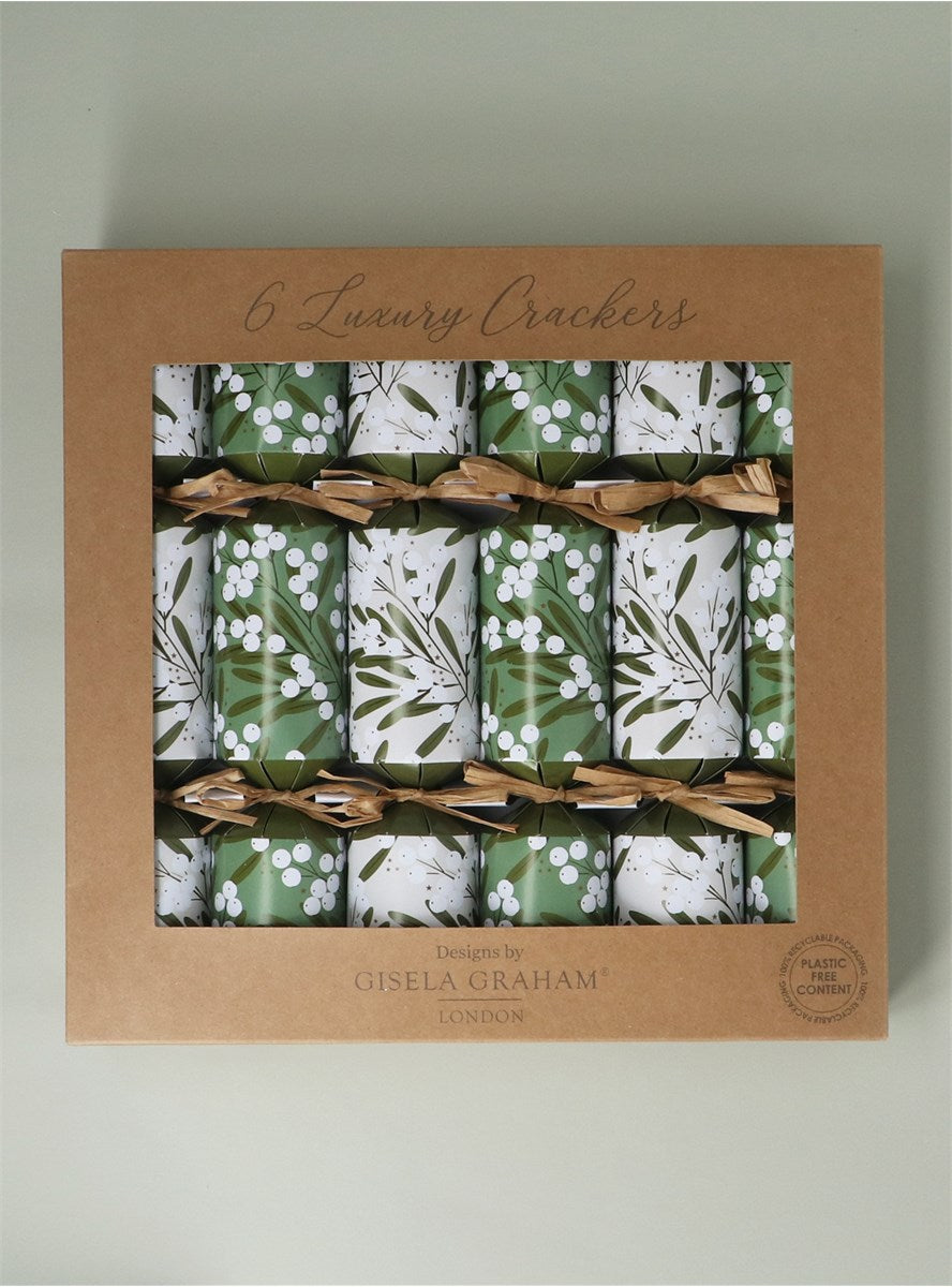 Mistletoe Green & Ivory Crackers Box of 6