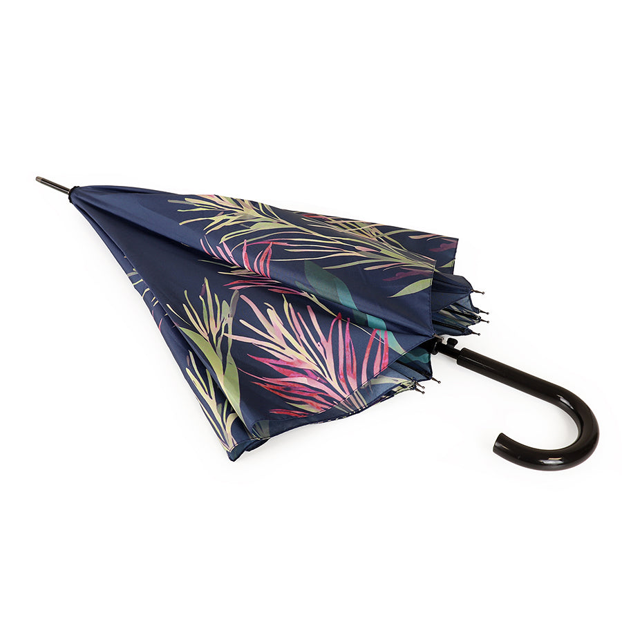 Navy Botanical Print Long Handled Umbrella