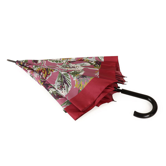 Salmon/Burgundy Botanical Print Long Handled Umbrella