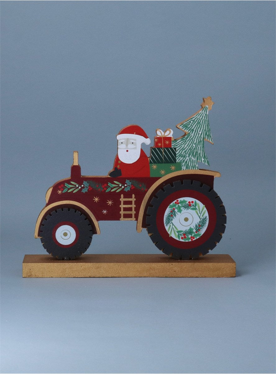 Wooden Santa In Tractor Decoration