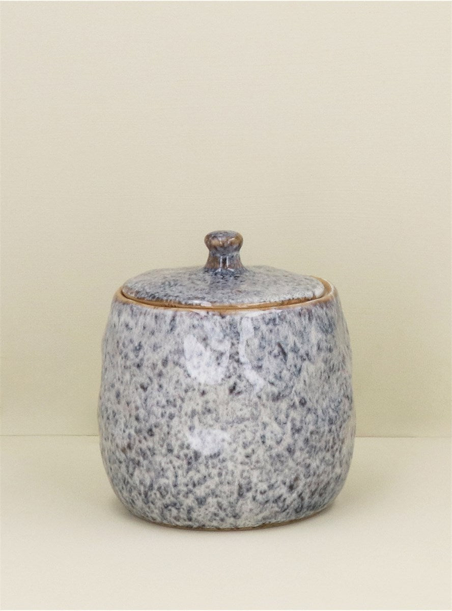 Blue Speckled Stoneware Pot With Lid Lrg
