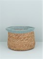 Blue Trim Natural Woven Lined Tub Basket Set Of 3