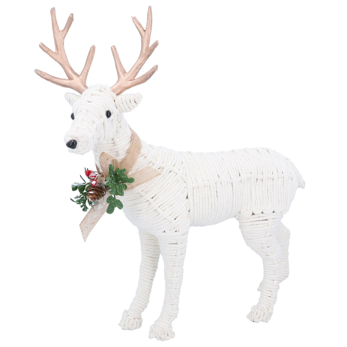 Twine Wrapped Stag With Gold Antlers Ornament