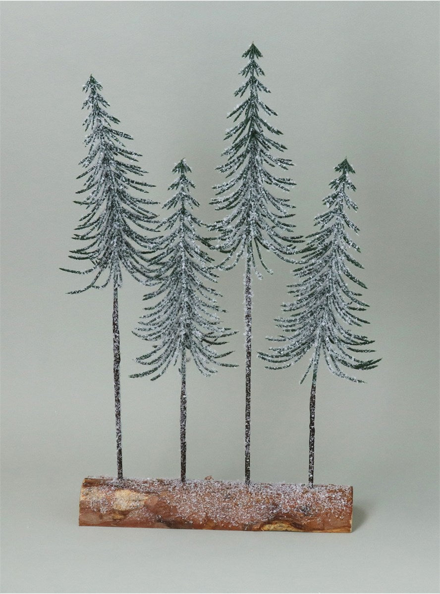 Frosted Slim 4 Trees On Log Ornament