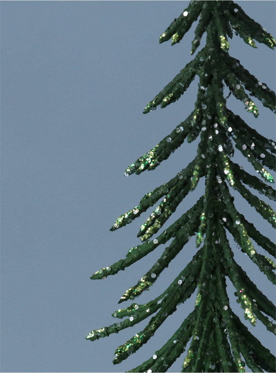 Green Glittered Tree on Log Ornament