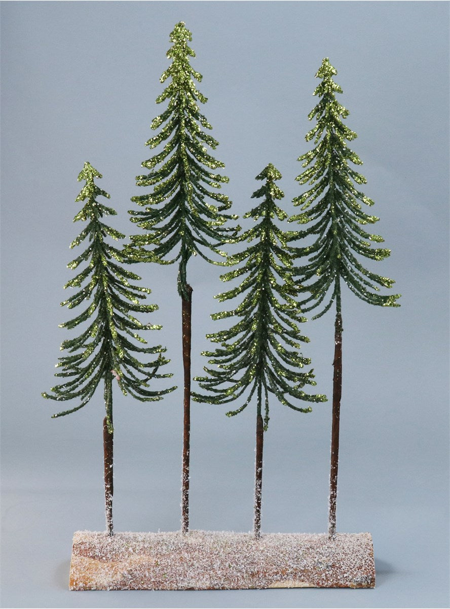 Green Glittered Trees on Log Ornament