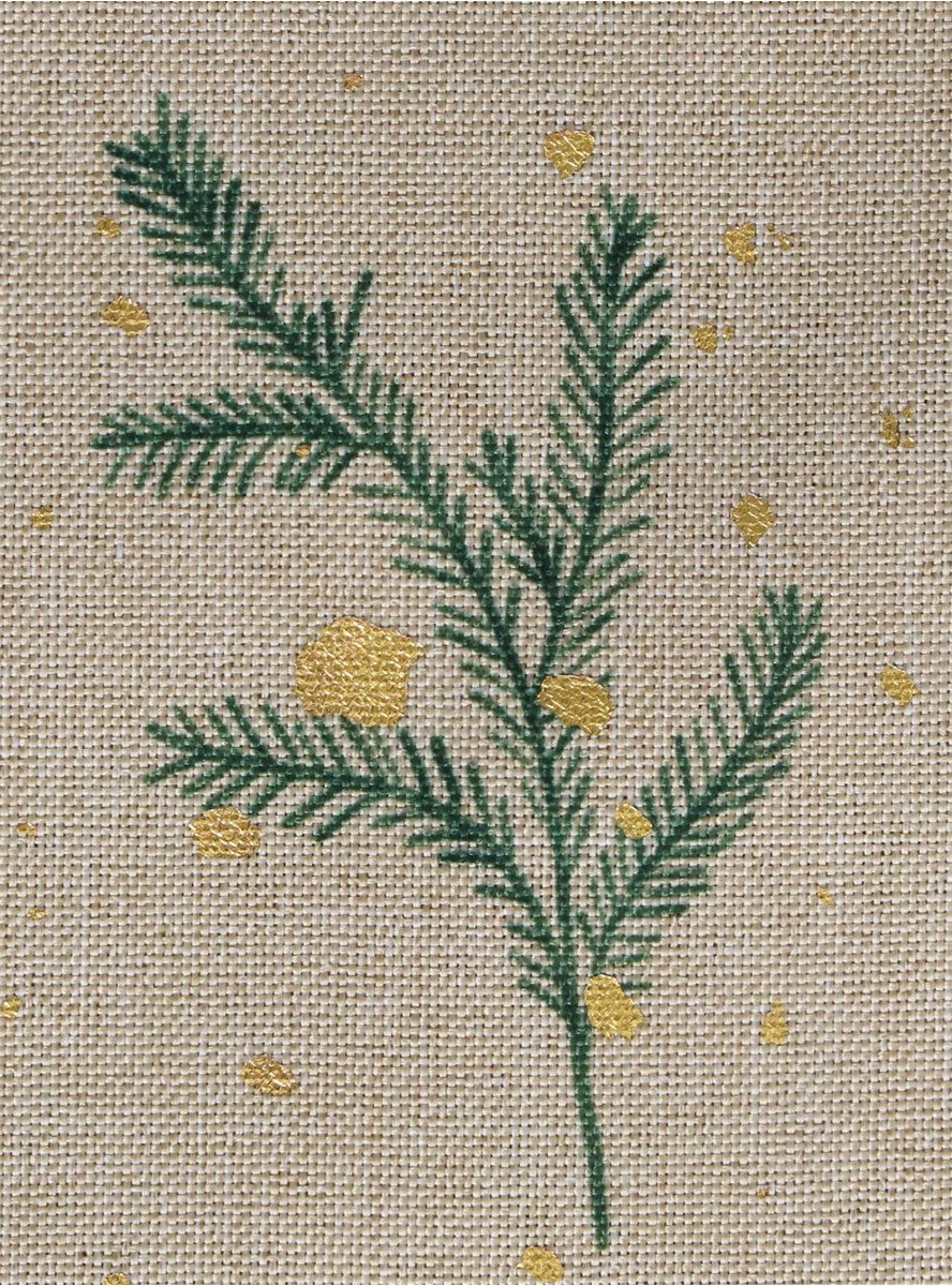 Fabric Table Runner With Sprigs & Gold Snow Pattern