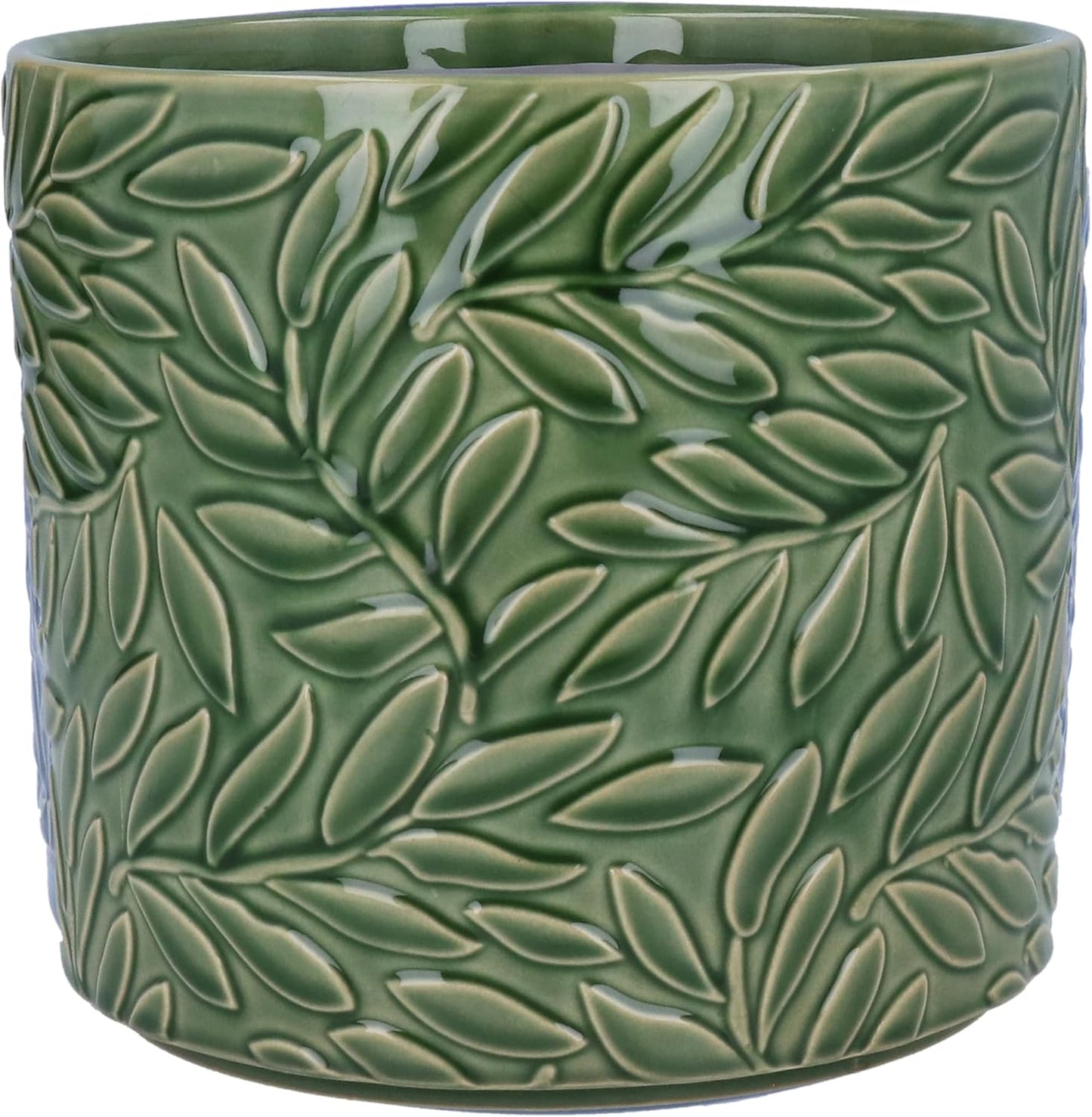 Green Leaves Stoneware Pot Cover Large