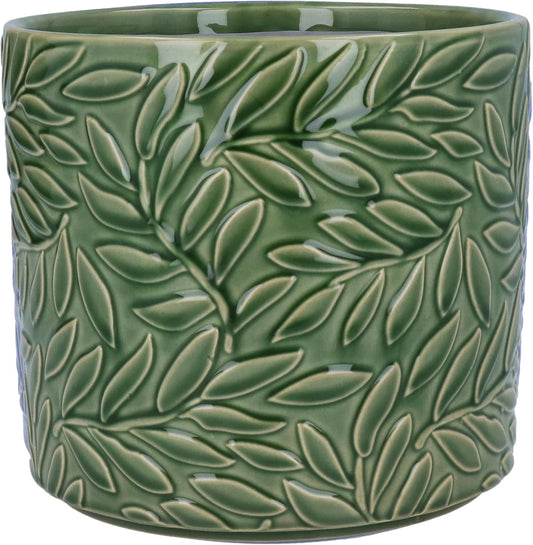 Green Leaves Stoneware Pot Cover Large