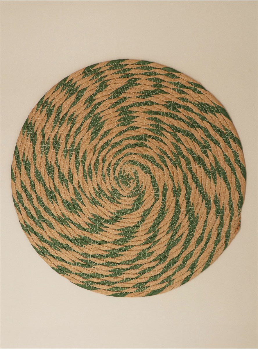 Natural & Green Woven Round Place Mats | Pack/4