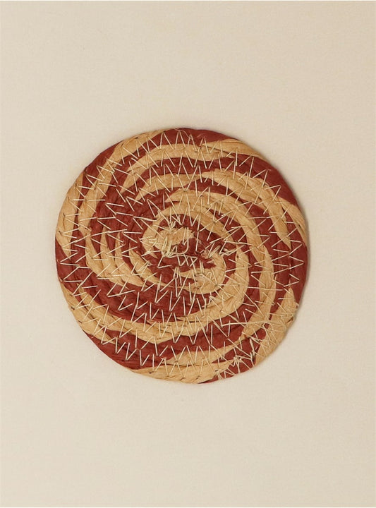 Pack of 4 Coasters | Natural & Burgundy Round