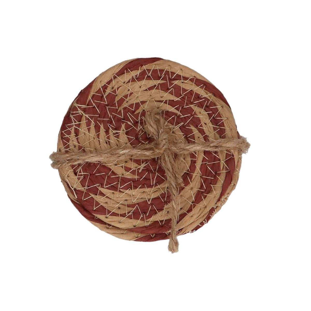 Pack of 4 Coasters | Natural & Burgundy Round
