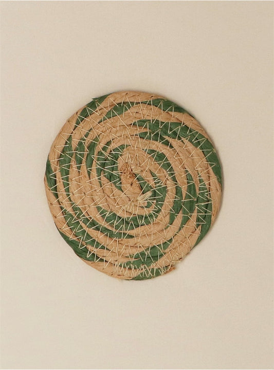 Pack of 4 Coasters | Natural & Green Round