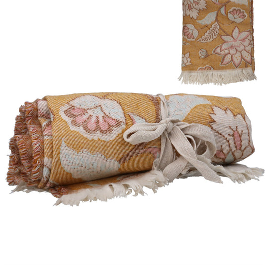 Ochre Tapestry Flowers Fine Cosy Throw