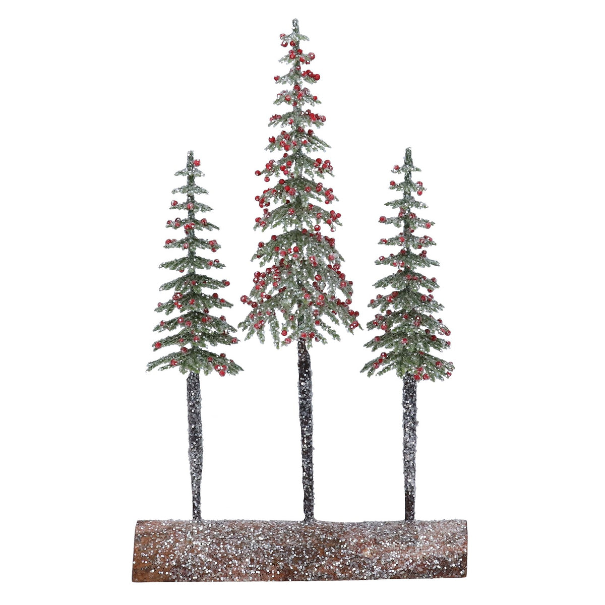 Frosted Triple Slim Tree On Log Ornament | 31cm