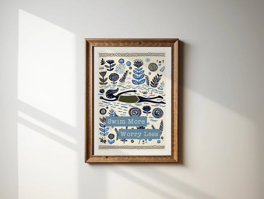Swim Wild Folksy Print A4 | Sky Blue