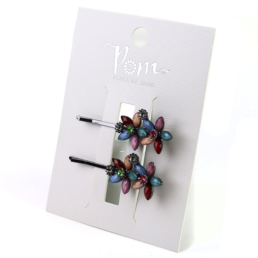 Multi Colour Floral Hair Slides 2 Pk