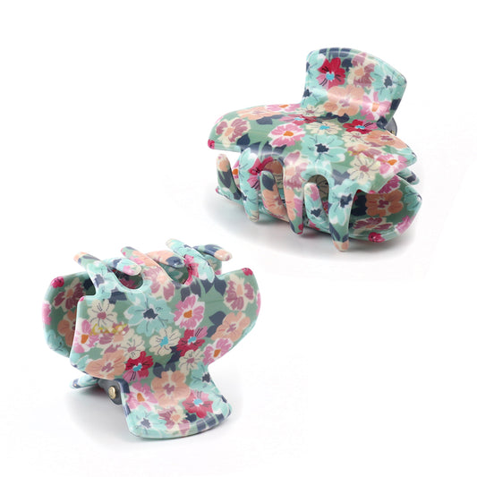 Pink Ditsy Flowers Small Claw Clips 2Pk