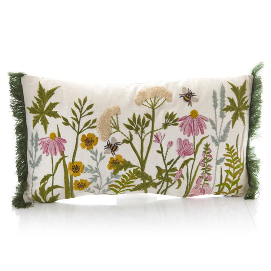 Wildflowers Embroidered Cotton Cushion