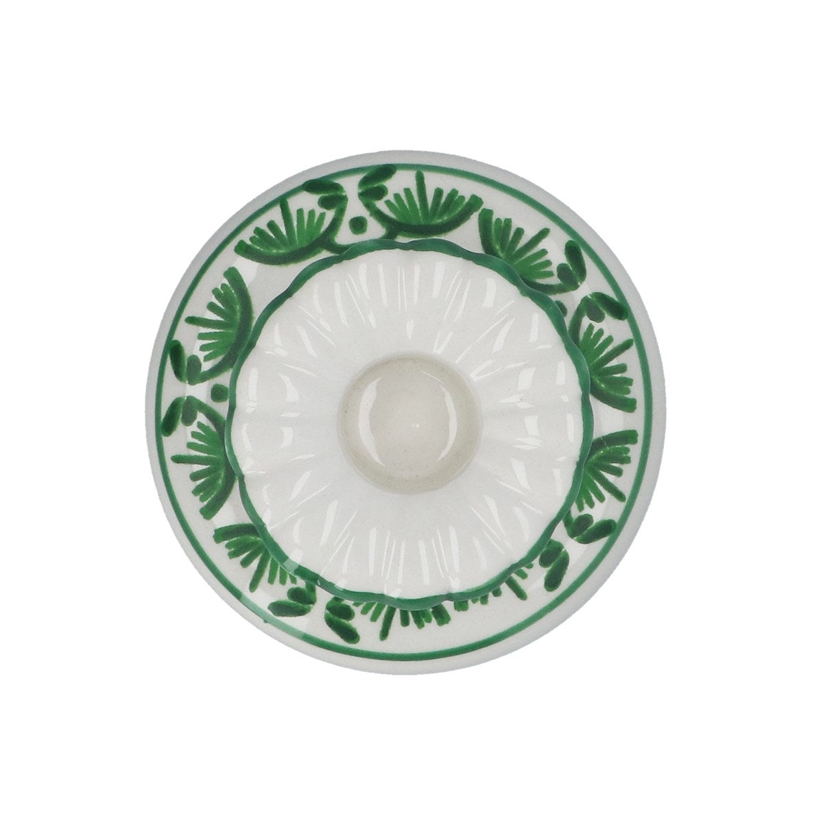 Green Folk Ceramic Short Candlestick