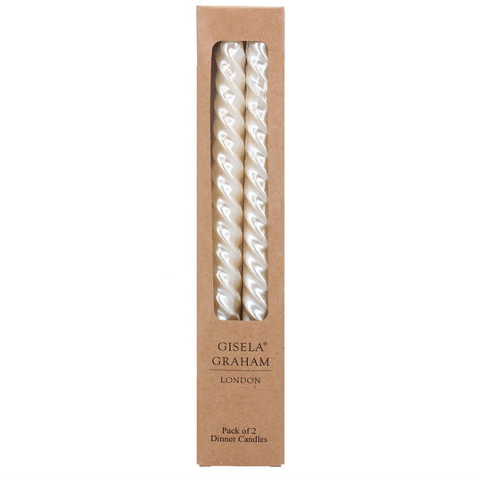 Box of 2 Taper Candle | Metallic Cream Twist