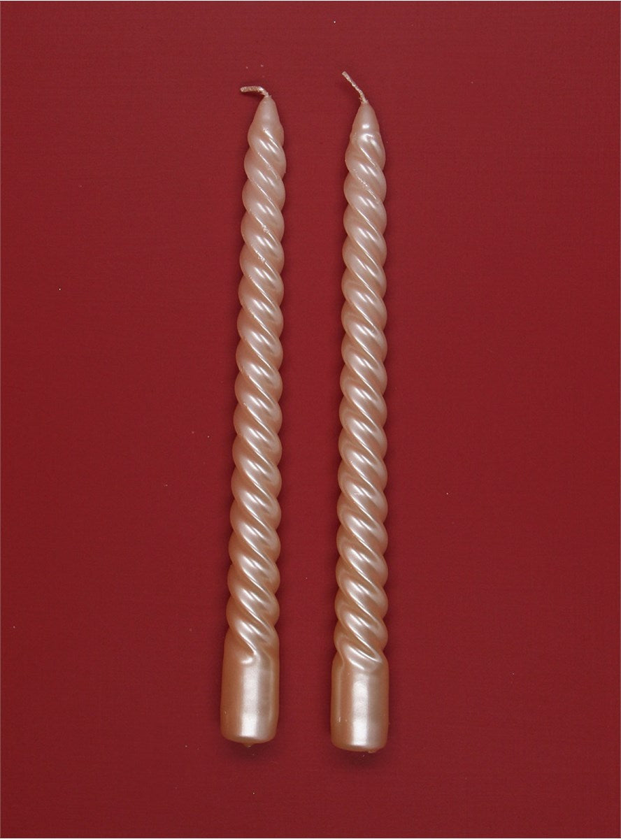 Box of 2 Taper Candle | Metallic Cream Twist