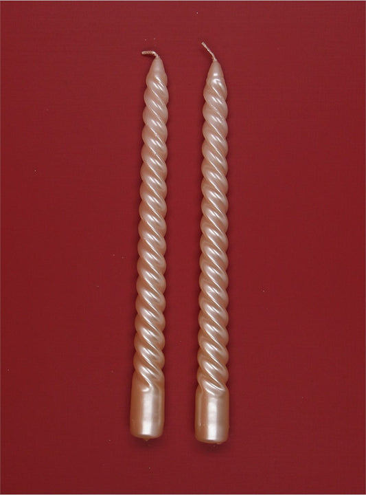 Box of 2 Taper Candle | Metallic Cream Twist