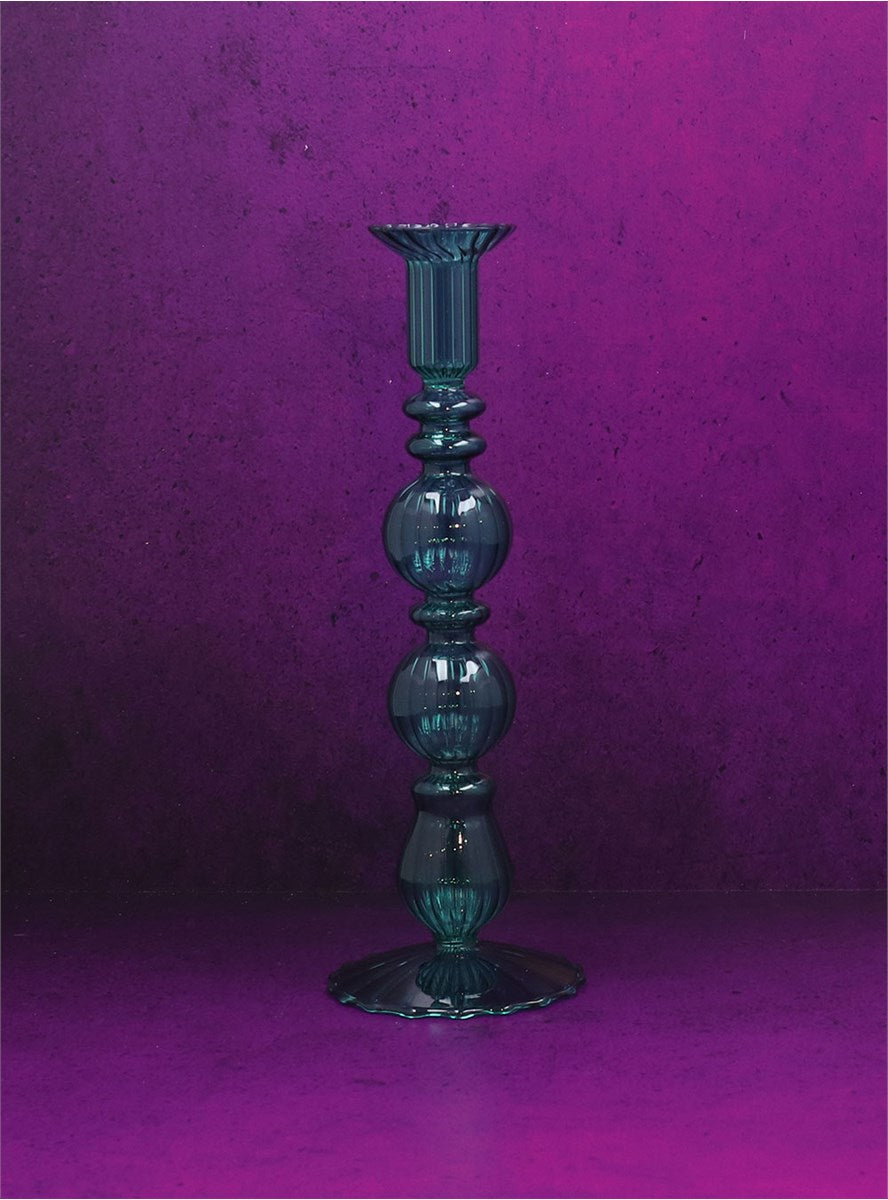 Turquoise Double Ball Glass Candle Stick